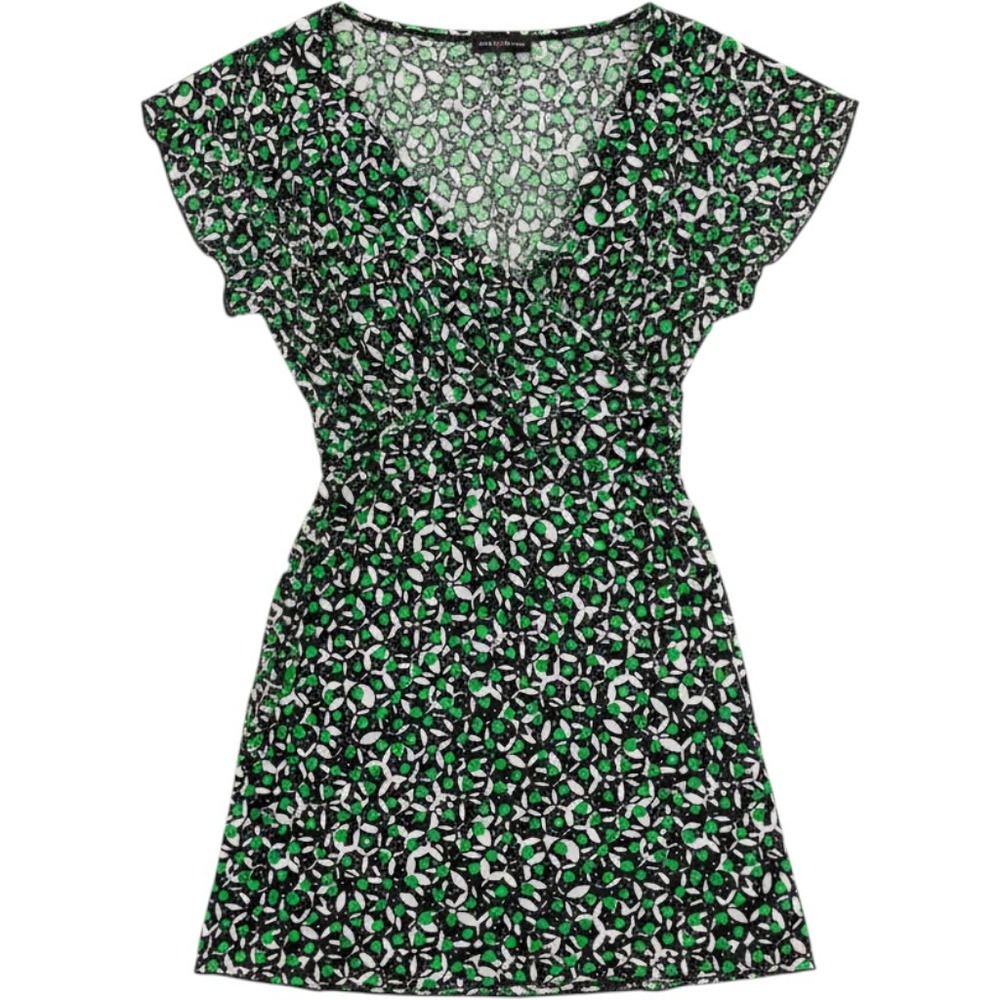 Julie's Closet Floral Surplice Top Womens Large Green Black Wrap Tie Back Blouse